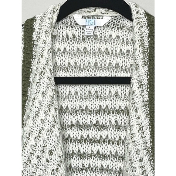 Time And Tru Flyaway Cardigan Sweater Open Front Chunky Knit Olive Green… - Picture 3 of 14
